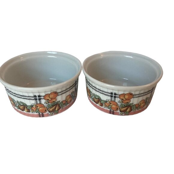 Vintage Pillivuyt Porcelain Ramekins Fruit Pattern Set of 4 Made in France 3.5in - Picture 6 of 7